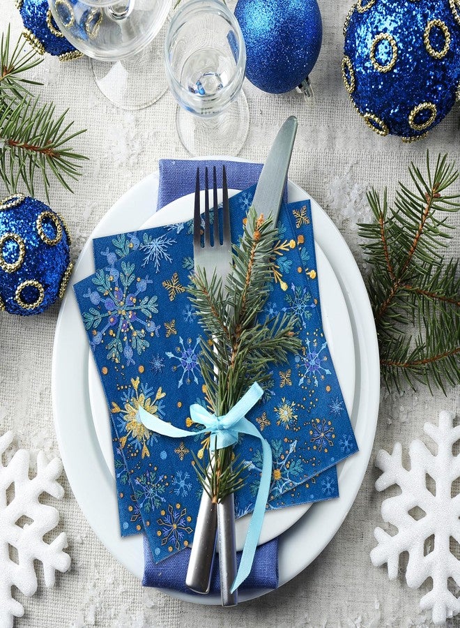 Whaline 80 Pack Winter Snowflake Paper Napkins Christmas Disposable Napkins Blue Gold Xmas Luncheon Dinner Napkins for Party Supplies Table Decor, 6.5 x 6.5 Inch - Image 5